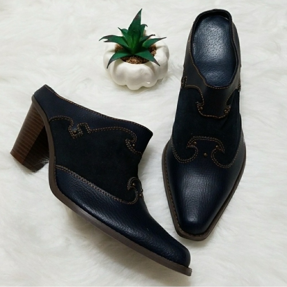 Vintage Western Blue Leather Mules